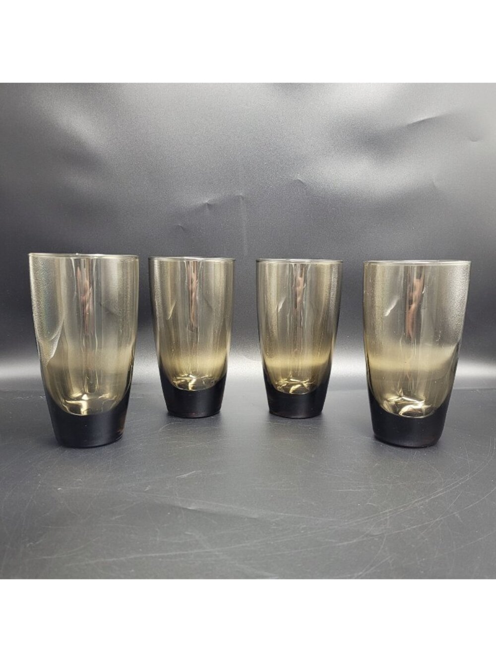 Set of Four Vintage 70s 80s Tawny Smoke Brown 16oz Tumblers Glasses